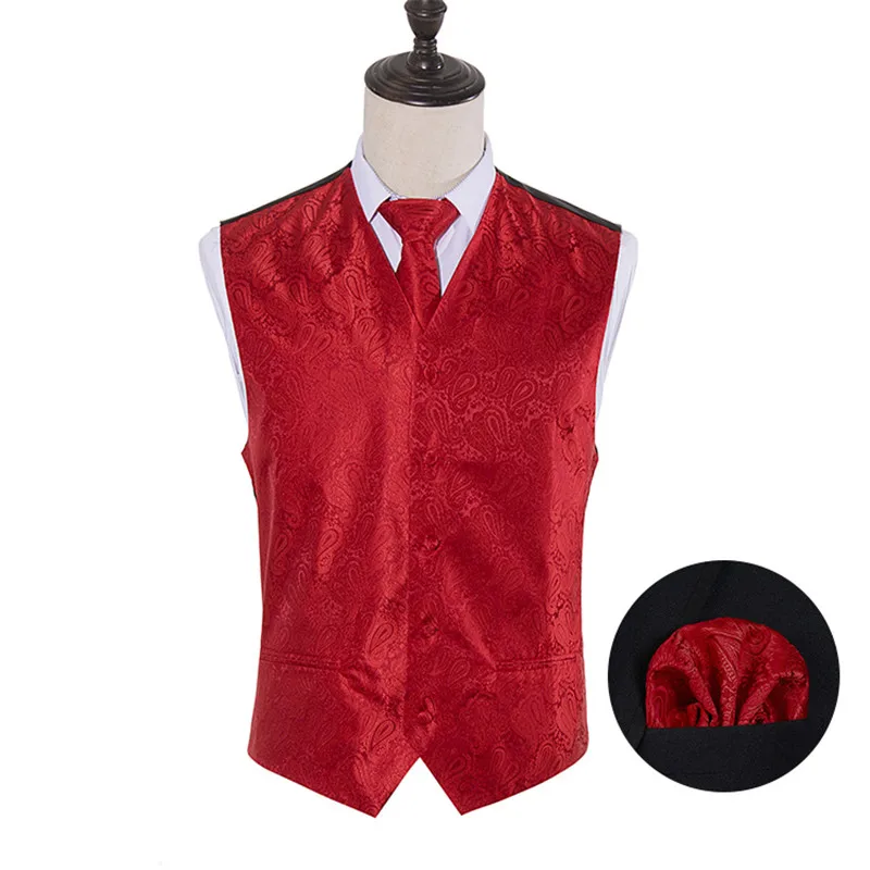 Мужской классический винный Пейсли тканый тонкий жилет платок галстук для