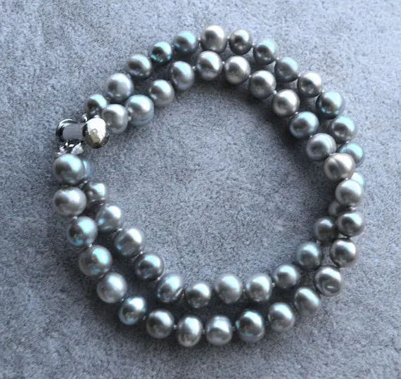 

New Gray Pearl Bracelet 2 Rows 7-8mm Round Real Freshwater Pearl Jewelry Magnet Clasp Handmade Charming Women Gift