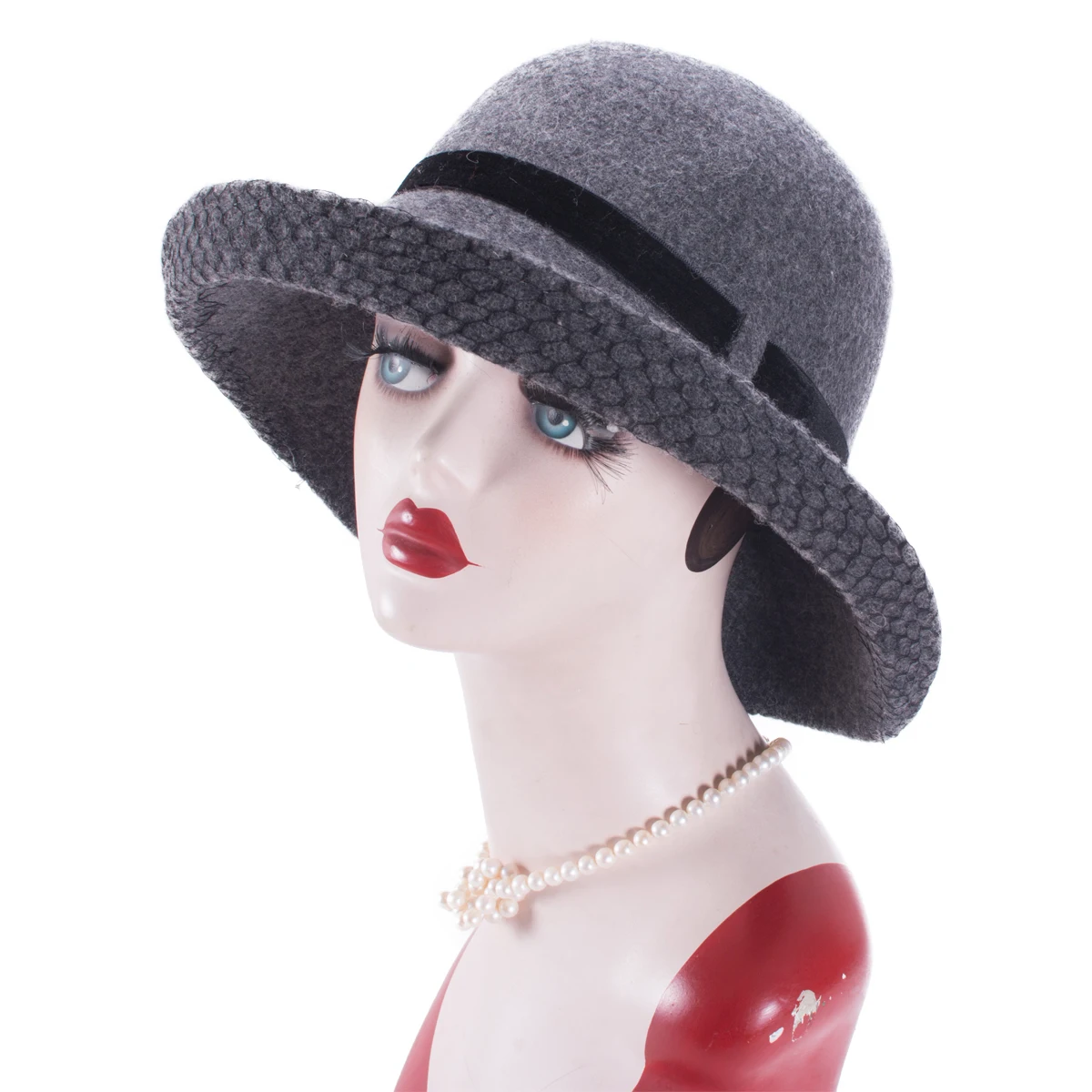 

Womens 60% Wool Crochet Wide Brim Wedding Church Winter Hat A525