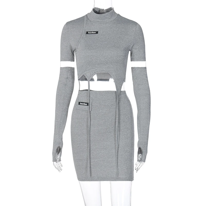 Dulzura Letter Women 2 Piece Set Crop Top Gym T Shirt Gloves Mini Skirt Suits Bodycons Streetwear Club Sporty Matching Tracksuit |