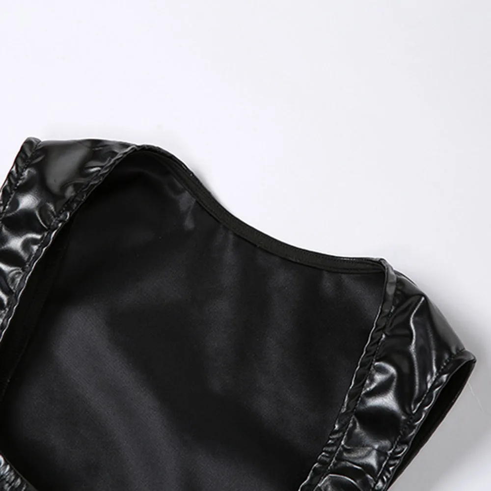 

Western Style 2021 Summer New Women's Dress PU Sleeveless Square Collar Sexy Low-cut High Waist Temperament High Street