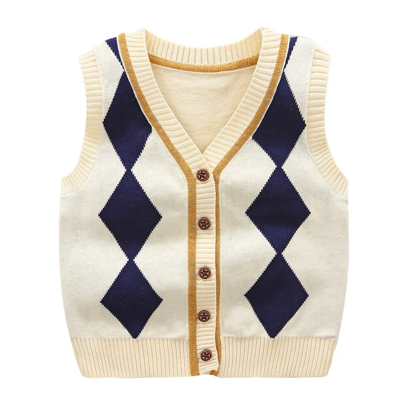 Preppy Style Little Boys Knitted Vest Sweater Children's Waistcoat College Cardigan Baby Kids Casual Sleeveless Knitwear B342 | Мать и