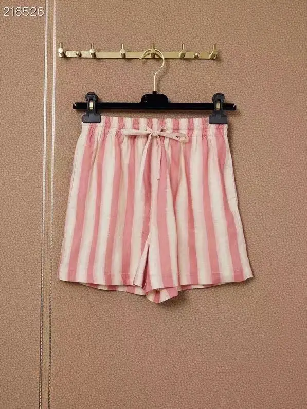 

2021 Summer Runway Fashion Shorts Lady High Street Retro Stripes Print Waist Elastic Resort Mini Shorts