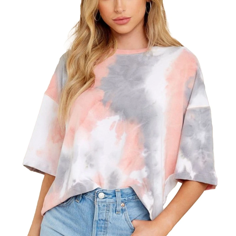 

Short Sleeve T Shirt Women Streetwear Tie Dye Print Summer Loose Tee Shirt Tops