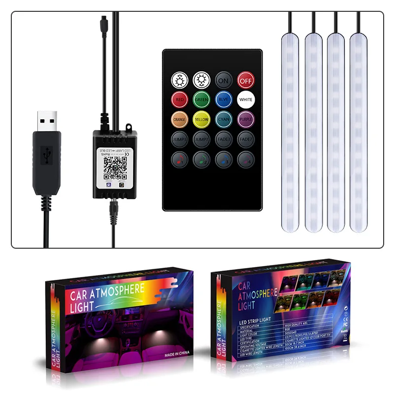 4 шт. 12 SMD дистанционное управление музыкой красочный RGB светодиодный автомобильный интерьерный напольный декоративный светильник в полоску для автомобиля