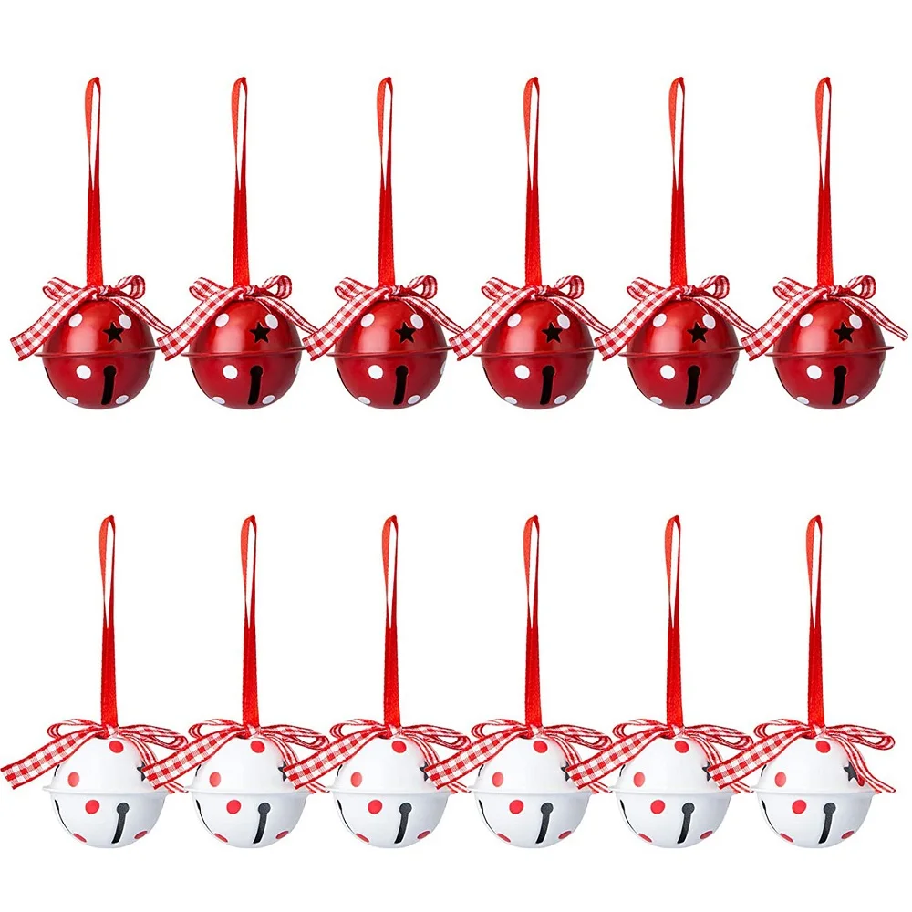 12 Pcs/Lot Christmas Decorations Craft Bells Ornaments Red White Metal Stars 50mm Merry Tree Decor | Дом и сад