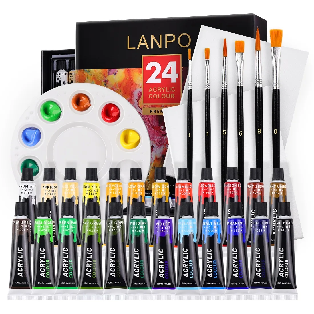 Acrylic Paint Set 24 Colors 12ml 0.4oz Art Craft Supplies for Canvas Wood Ceramic Rock Painting Rich Pigments Non Toxic | Канцтовары для