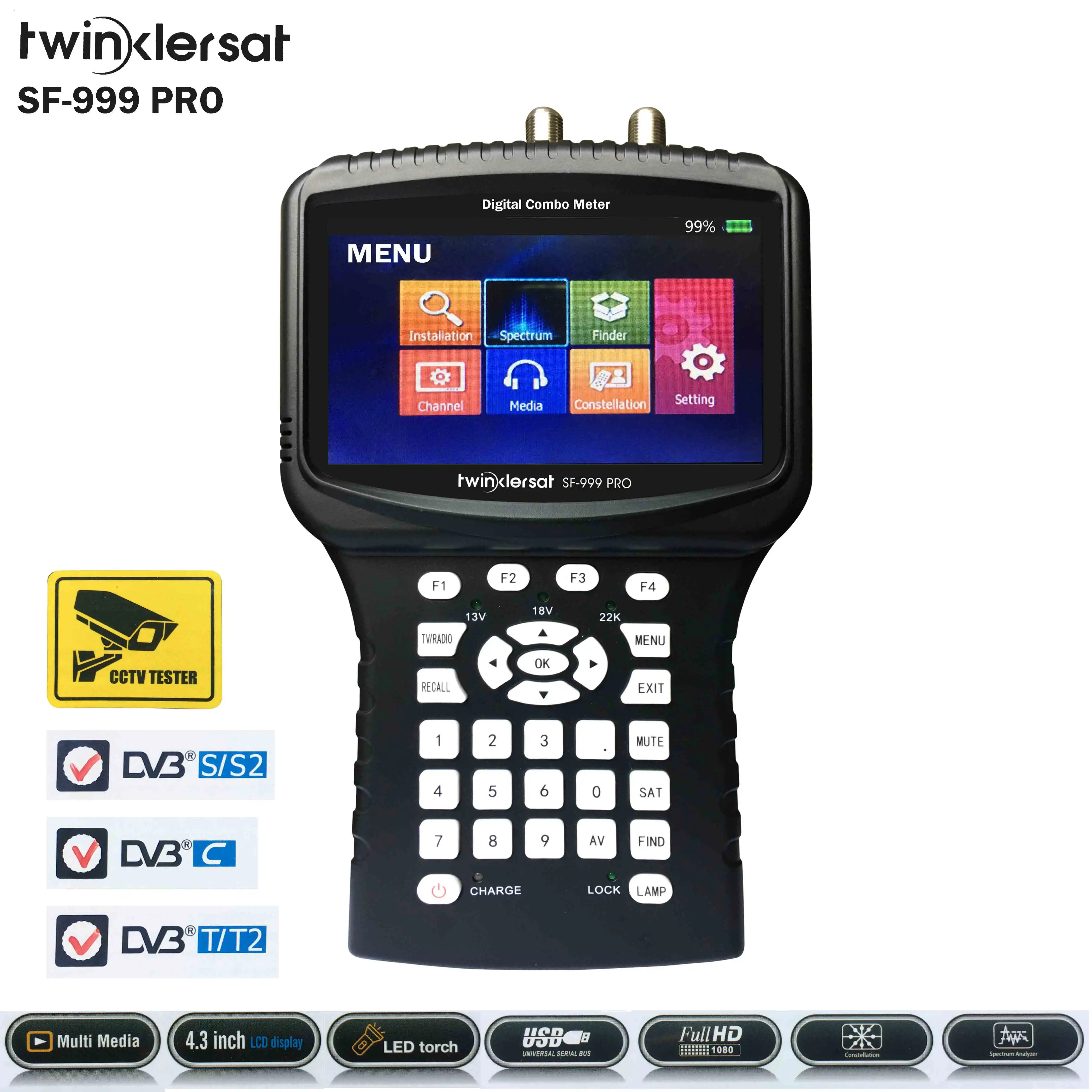 Цифровой приемник HD комбинированный измеритель сигнала Twinkler SF-999 Prowith ЖК-дисплей Экран поддержка DVB-S2 DVB-T2 DVB-C анализатор спектра CCTV Камера