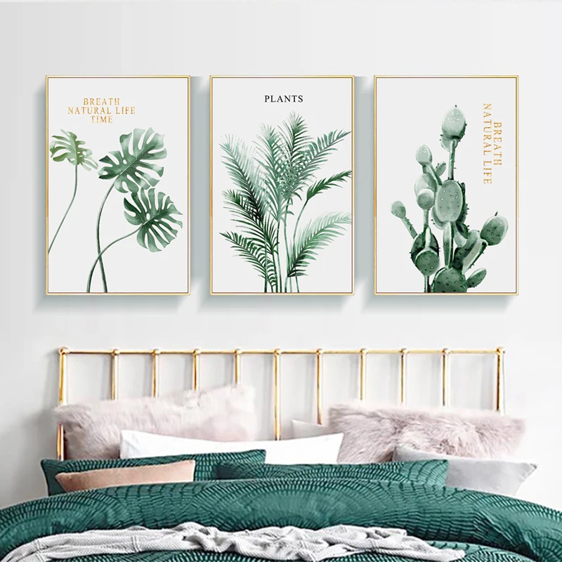 

Nordic Poster Green Plant Leaf Canvas Art Print Cactus Wall Painting Decoration Pictures for living Room Scandinavian Home Decor