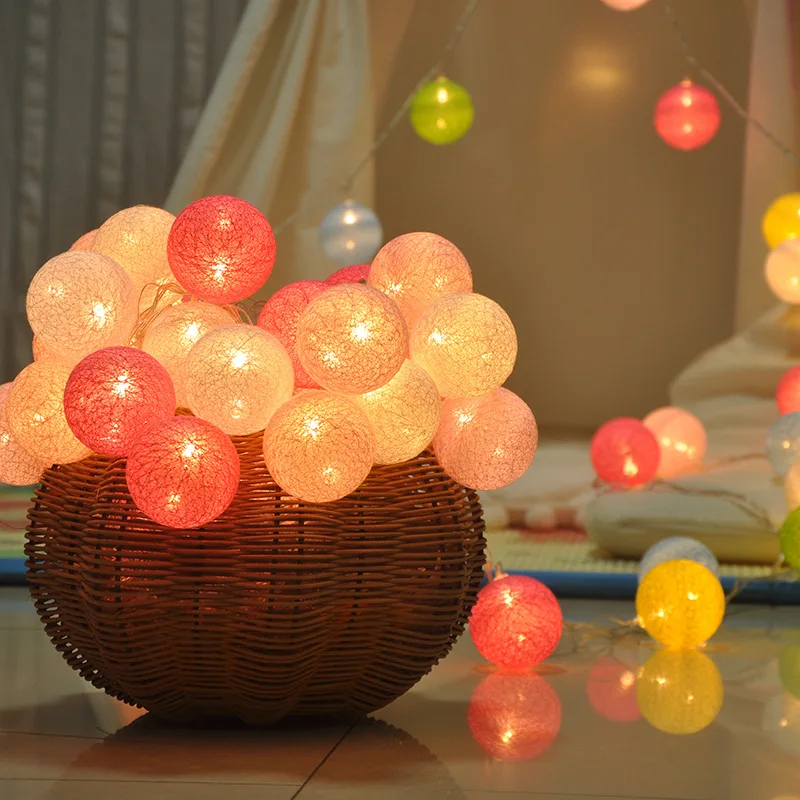 Светодиодная хлопковая световая гирлянда в виде шариков освещение для спальни