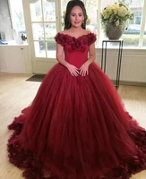 2021 off the shoulder burgundy quinceanera dresses hand made flowers sweet 16 masquerade wear formal pageant gowns
