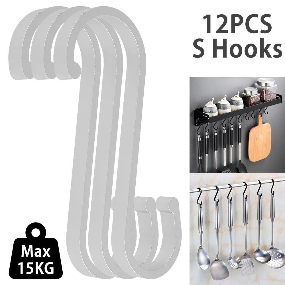 12 Stainless Steel S-Shape Hook Railing S Hanging Storage Hook Bedroom Multi-function Holder Hooks Kitchen Bathroom Storage Tool cs 12 24 in s hook s hook not include pot