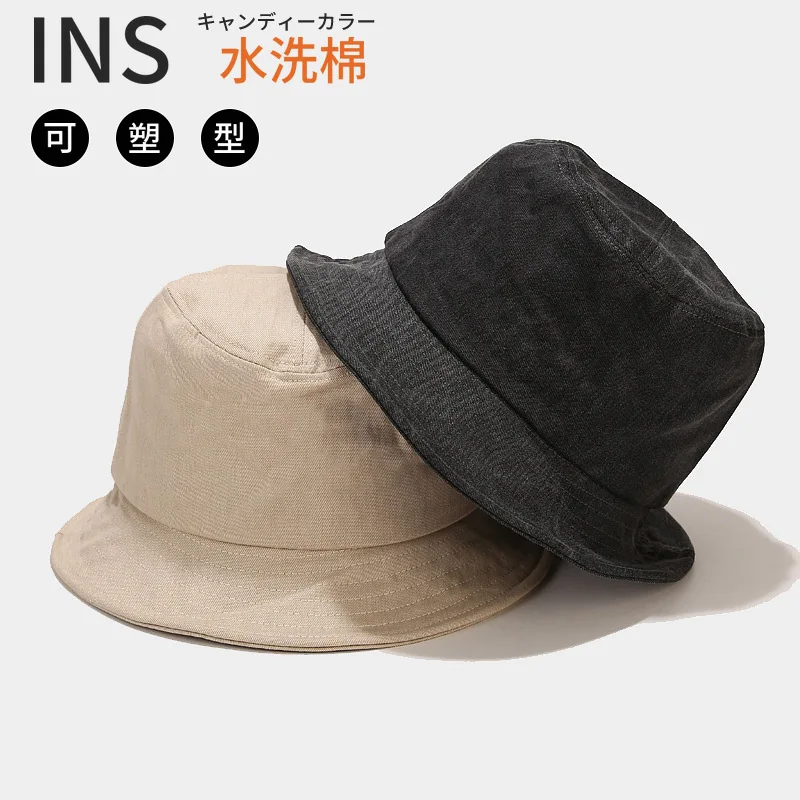 

Ins New Bucket Hats Women's Washed Cotton Outdoor Sun Protection Beach Cap Panama Sun Hats Visors Face Fisherman's Hat Moldable