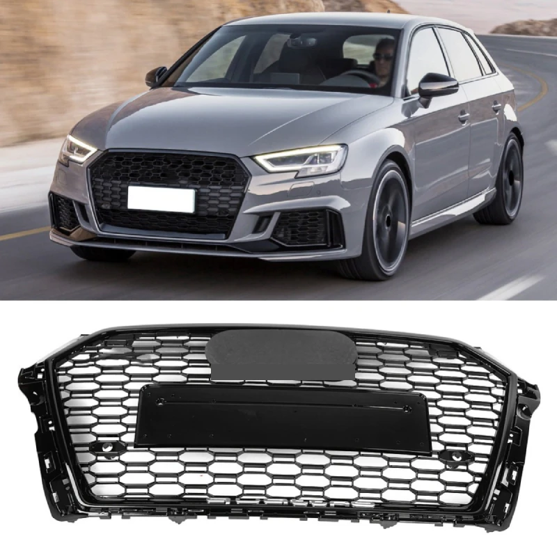 Для RS3 стиль ABS передняя Спортивная Шестигранная сетка сотовая капот Гриль глянцевый черный Универсальный для Audi A3 S3 8V подтяжку лица