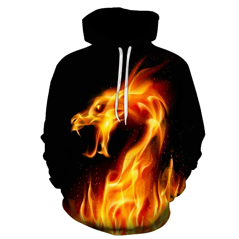 

Fashion Fire Dragon Fire Autumn Men Sweatshirt Hoodie Outwear Winter Handsome Hooded Male 3D Printing Hoody Hip Hop Clothes Tops