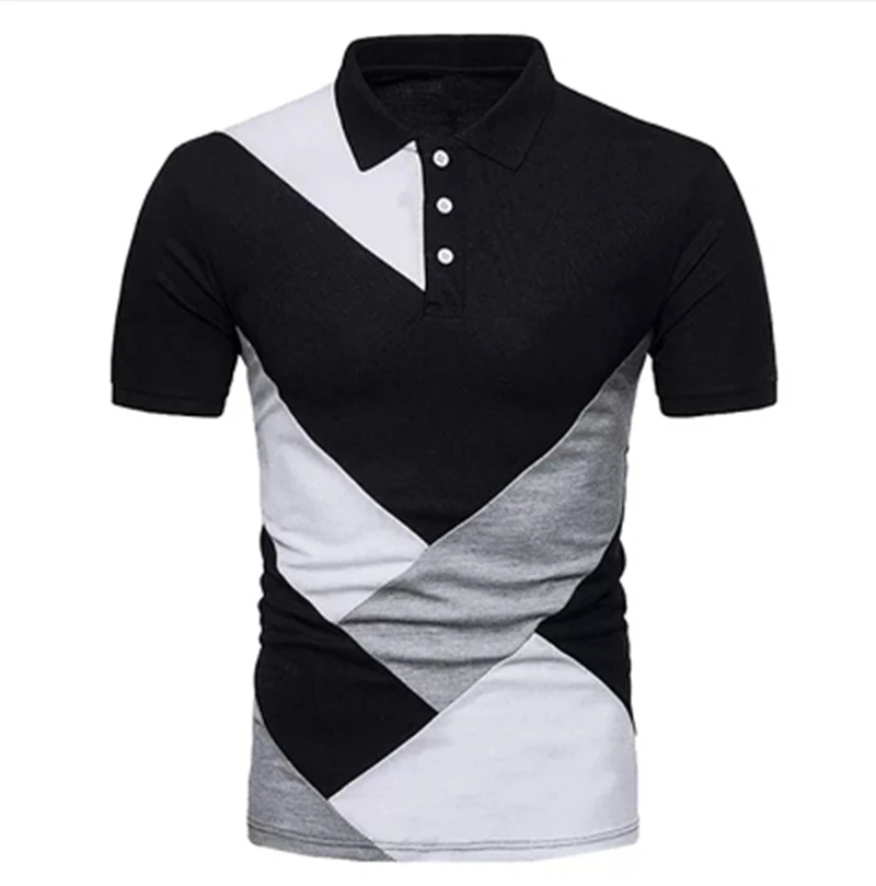

2021 new brand summer new men's T-shirt lapel casual short-sleeved stitching T-shirt men's color matching pullover top T-shirt