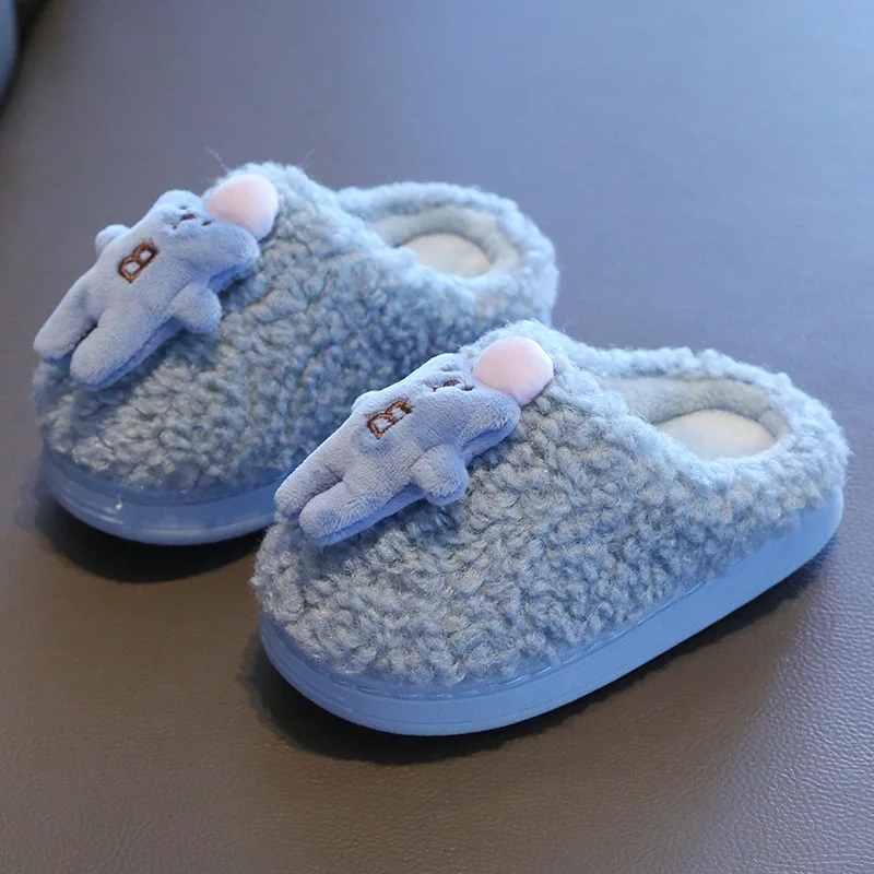 

Winter Children Slippers Warm Cartoon Solid Shoes Fashion Anti-Slippery Wearable Cute Indoor Slippers for Toddler New Size 16-21