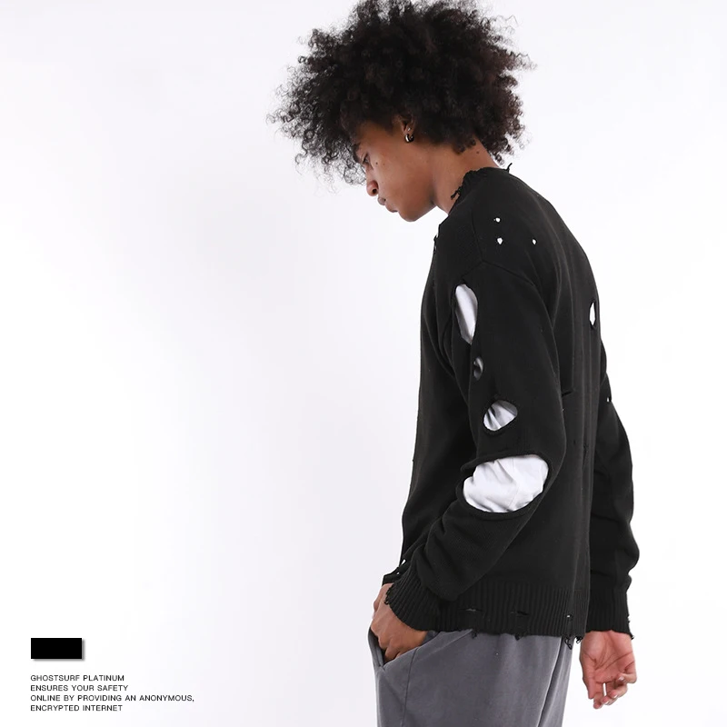 Мужские свитера в стиле хип-хоп уличная одежда Ретро стиль Рваные дыры Harajuku