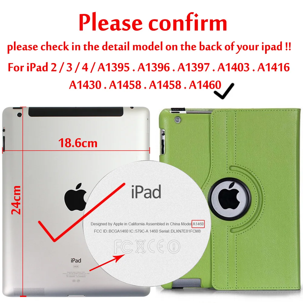 Green Для iPad2/iPad3/iPad4 из искусственной кожи вращающийся на 360 умный чехол-подставка для iPad 2/iPad 3/iPad 4 чехол для планшета Funda - Цвет: Green