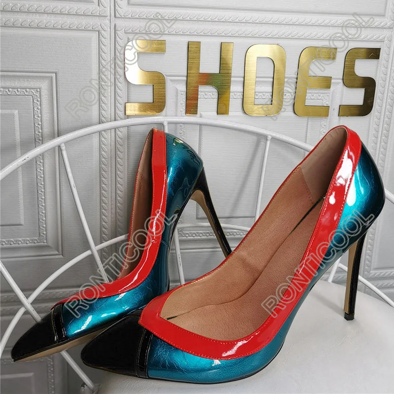 Ronticool цветные женские весенние блестящие туфли-лодочки ручной работы на шпильке