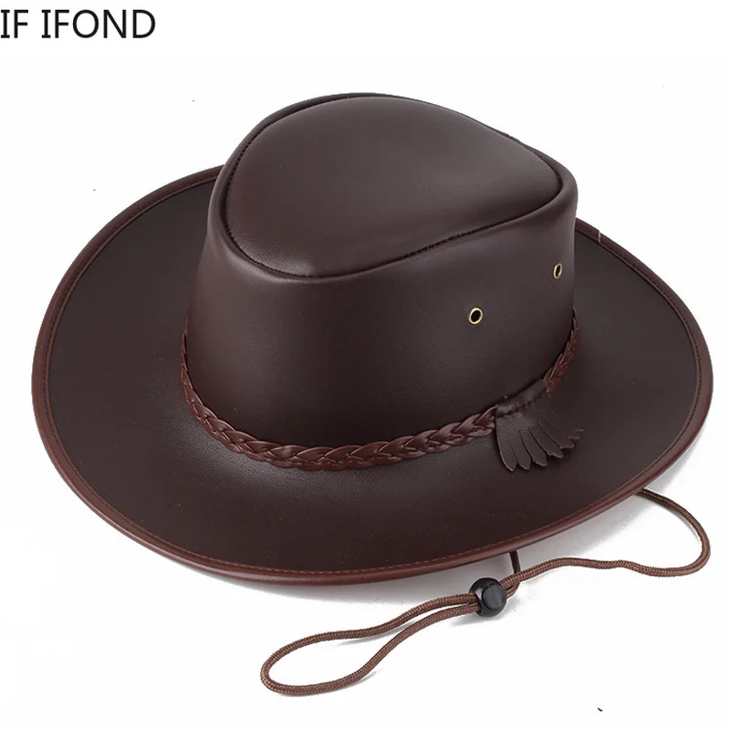 Sombrero de vaquero occidental de alta calidad para Hombre, Sombrero de cuero de imitación, Jazz, Vintage, otoño e invierno, 2021