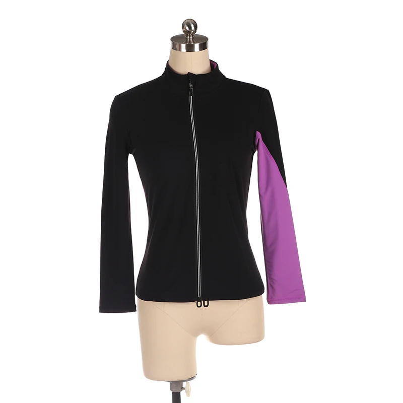 black purple Индивидуальные Фигурное катание куртка на молнии топы для девочек женщин Обучение конкурс Patinaje Катание на коньках теплый флис гимнастика 5 - Цвет: black purple