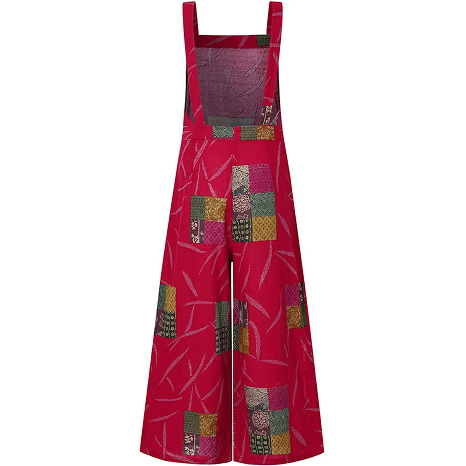 

Ladies fashion landscape floral print pocket button sling one-piece trousers ethnic style patchwork retro print button sling 02*