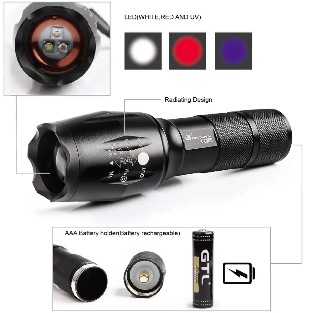 Водонепроницаемый Ультрафиолетовый светодиодный светильник онарь 3-1 УФ-фонарик