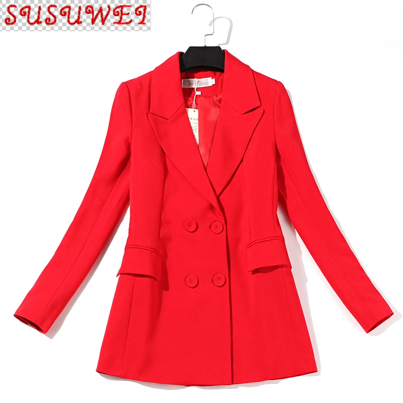 

Женский офисный блейзер с длинным рукавом, элегантный двубортный красный женский пиджак, Осень-зима 2021, высококачественное пальто