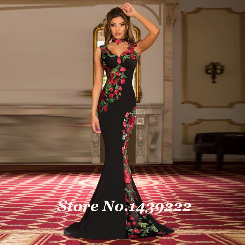Потрясающее Вечернее платье с цветочным принтом стрейчевая аппликация для