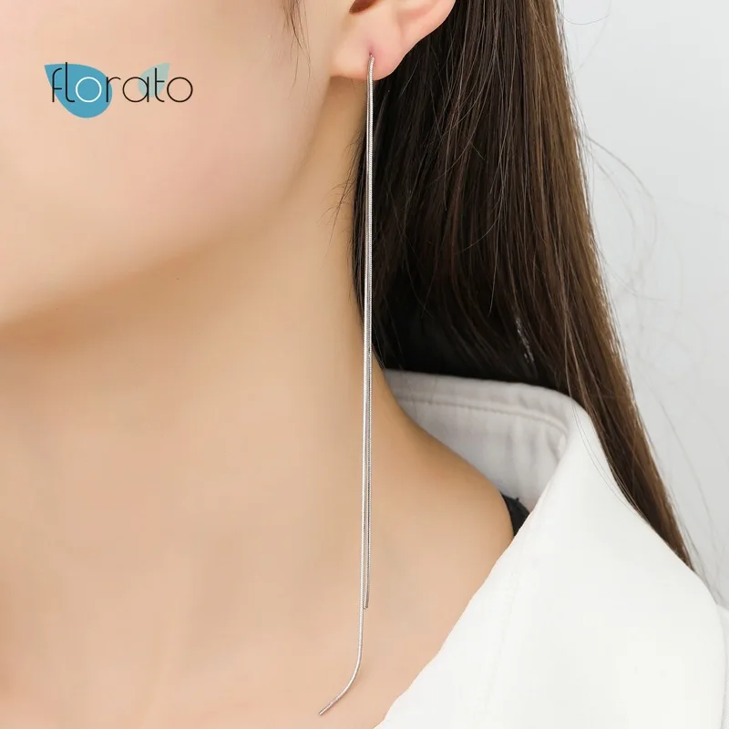 

925 Silver Ear Needle Long Tassel Stud Earring for Women Minimalist Simplicity Fold Silver Earrings Fashion Korean Jewelry