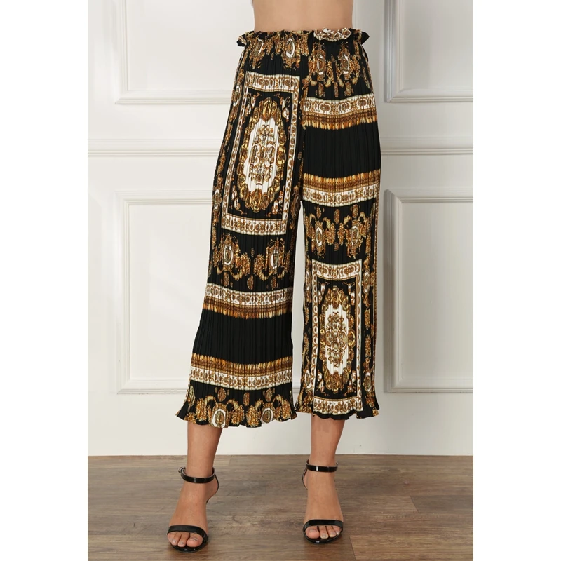 

Брюки женские до середины икры с принтом, Свободные плиссированные штаны с эластичным поясом, тонкие летние