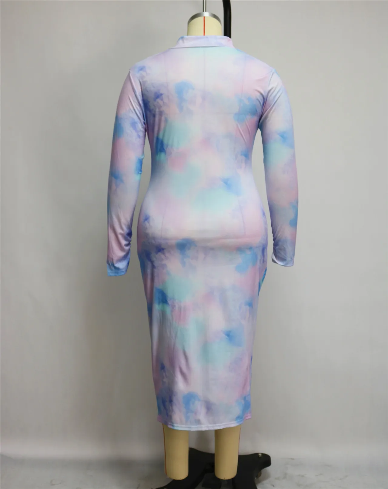 

Women Dress Plus Size XL-4XL Tie Dye Print Zipper Up Stacked Ruched Side Elastic Bodycon Sexy Party Midi Maxi Dress Vestidos