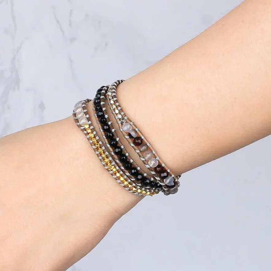 

KELITCH Natural Stone Bracelets for Women Beads 3 Wrap Leather Bangles Retro Unisex New Jewelry Pulseras Mujer Feminina