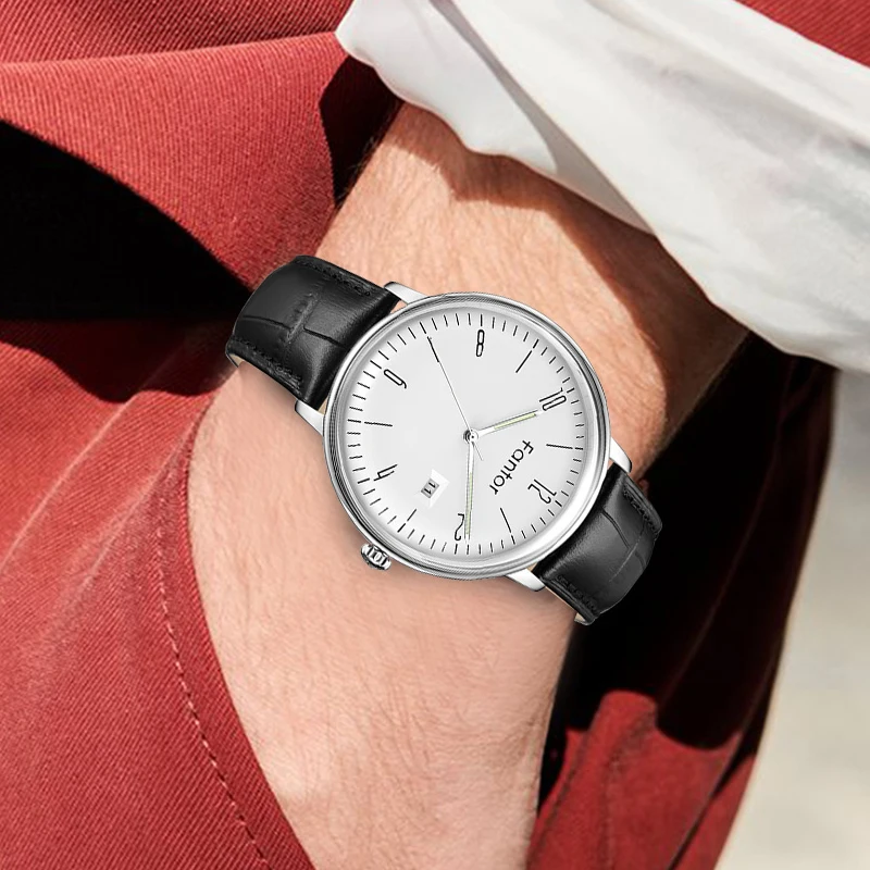 Fantor брендовые деловые мужские наручные часы с кожаным ремешком и датой