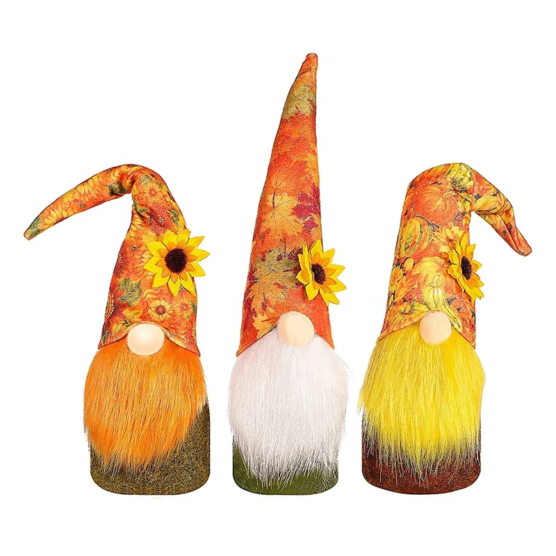 

3 Pcs Fall Thanksgiving Gnomeplush Elf Doll Autumn Handmade Fall Gnome Plush Thanksgiving Decor Farmhouse Ornaments
