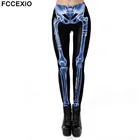 FCCEXIO Новый дизайн 3D печатные блестящие синие Кости Скелет Сексуальные женщины повседневные панк рок Леггинсы с высокой талией брюки фитнес Леггинсы
