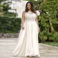 womens plus size wedding dresses robe de mariee scoop neck sleeveless lace chiffon a line bridal gowns sweep train