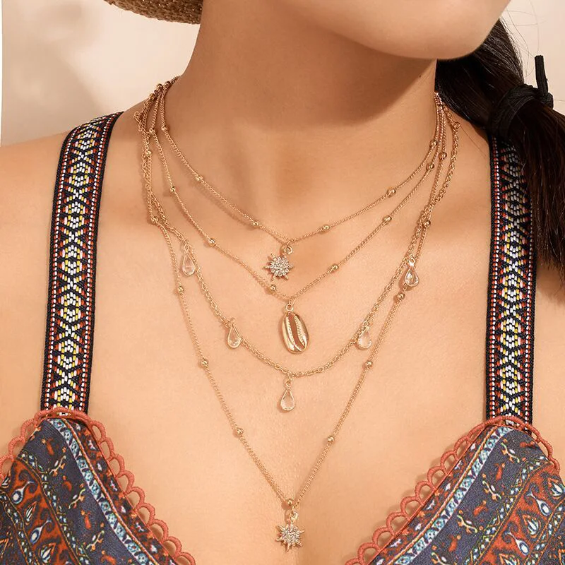 

Meetvii Fashion Gold Multi-element Crystal Necklaces For Women Vintage Star Moon Multiple Layers Pendant Necklace Boho Jewelry
