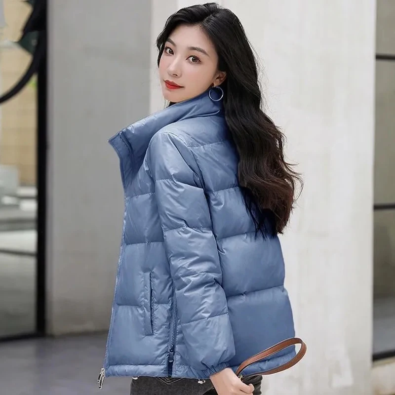 Autumn Winter Stand Collar Parkas 2021 New Women Glossy Cotton Down Parkas Casual Long Sleeve Jacket Warm Waterproof Outwear