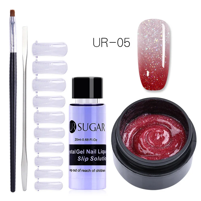 5Pcs set 5 UR SUGAR 15 мл голографический Блестящий Быстрый строительный поли набор для маникюра гель-лаком тепловой поли гель продлевающий половой акт лак кончик ногтей строительный УФ-гель - Цвет: 5Pcs set 5