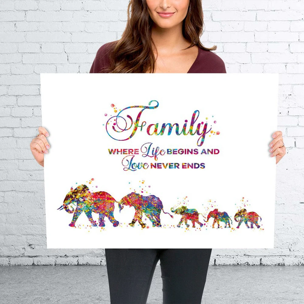 

Elephant Family Mom Dad and Baby Watercolor Print Motivation Quote Art Gift Family Print Wall Art Home Decor Housewarming Gifts
