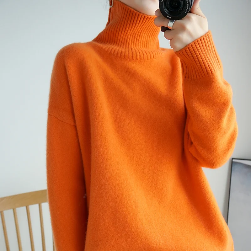 

Сезон осень-зима; Утепленные женские пуловер Повседневный свободный свитер с высоким воротом износостойкие большой размер сужающаяся к та...