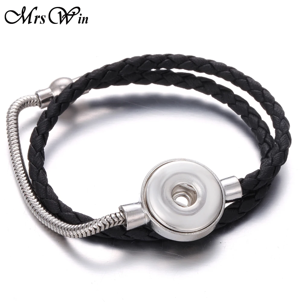 Новый черный кожаный 18 мм браслет с кнопками и браслеты высококачественные