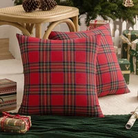 45x45cm christmas square cushion cover plaid print pillow cases sofa cover seat bed throw pillowcase vintage