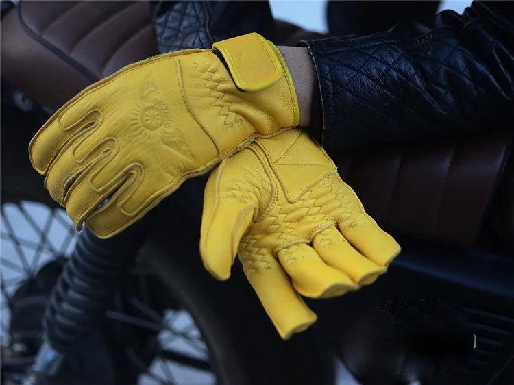 Мужские мотоциклетные нео Винтаж оленьей кожи перчатки кафе гонщик сшитые