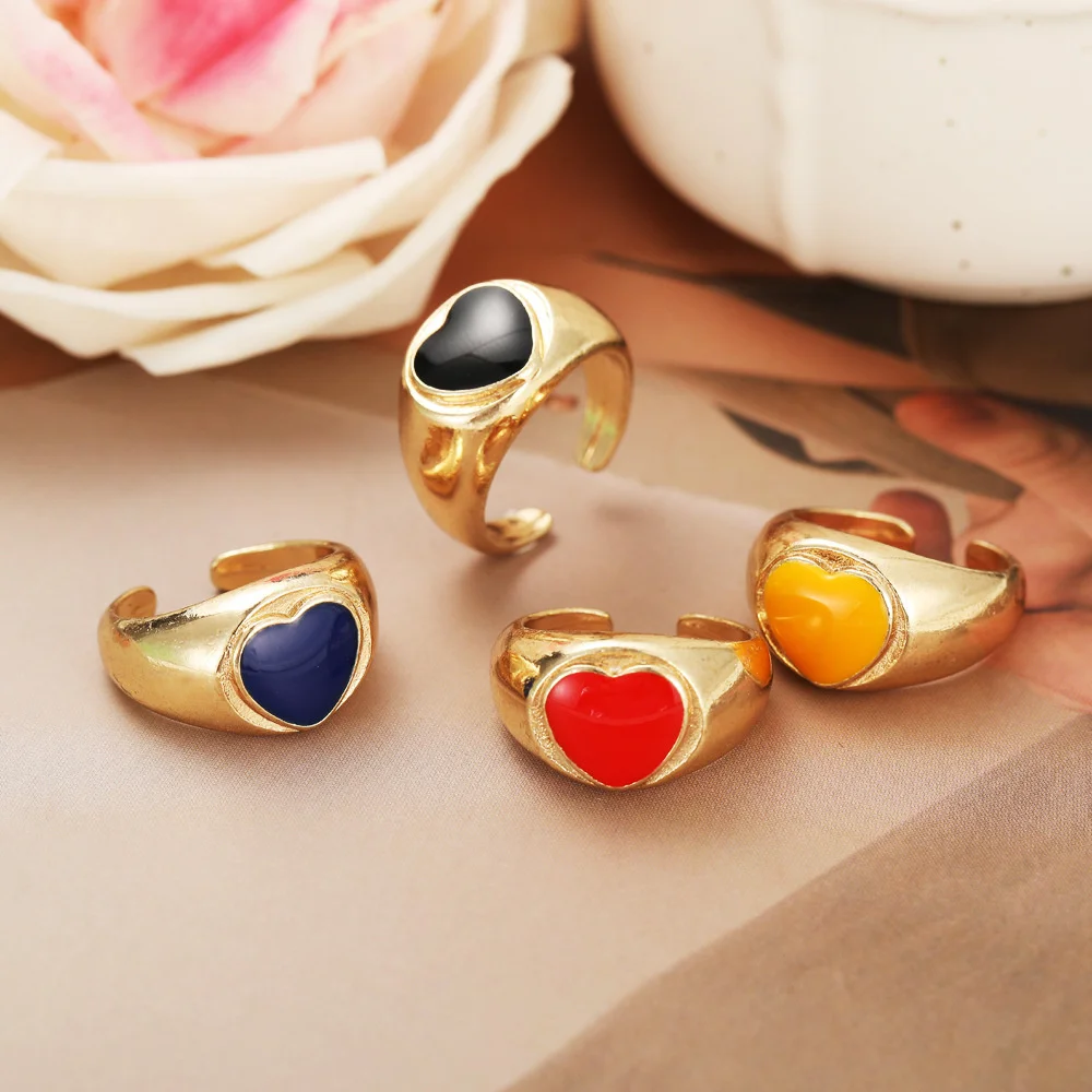 

Trend Colorful Alloy Ring for Women Glossy Dripping Love Heart Rings Peach Heart Ring Exquisite Wild Fashion Jewelry Wholesale