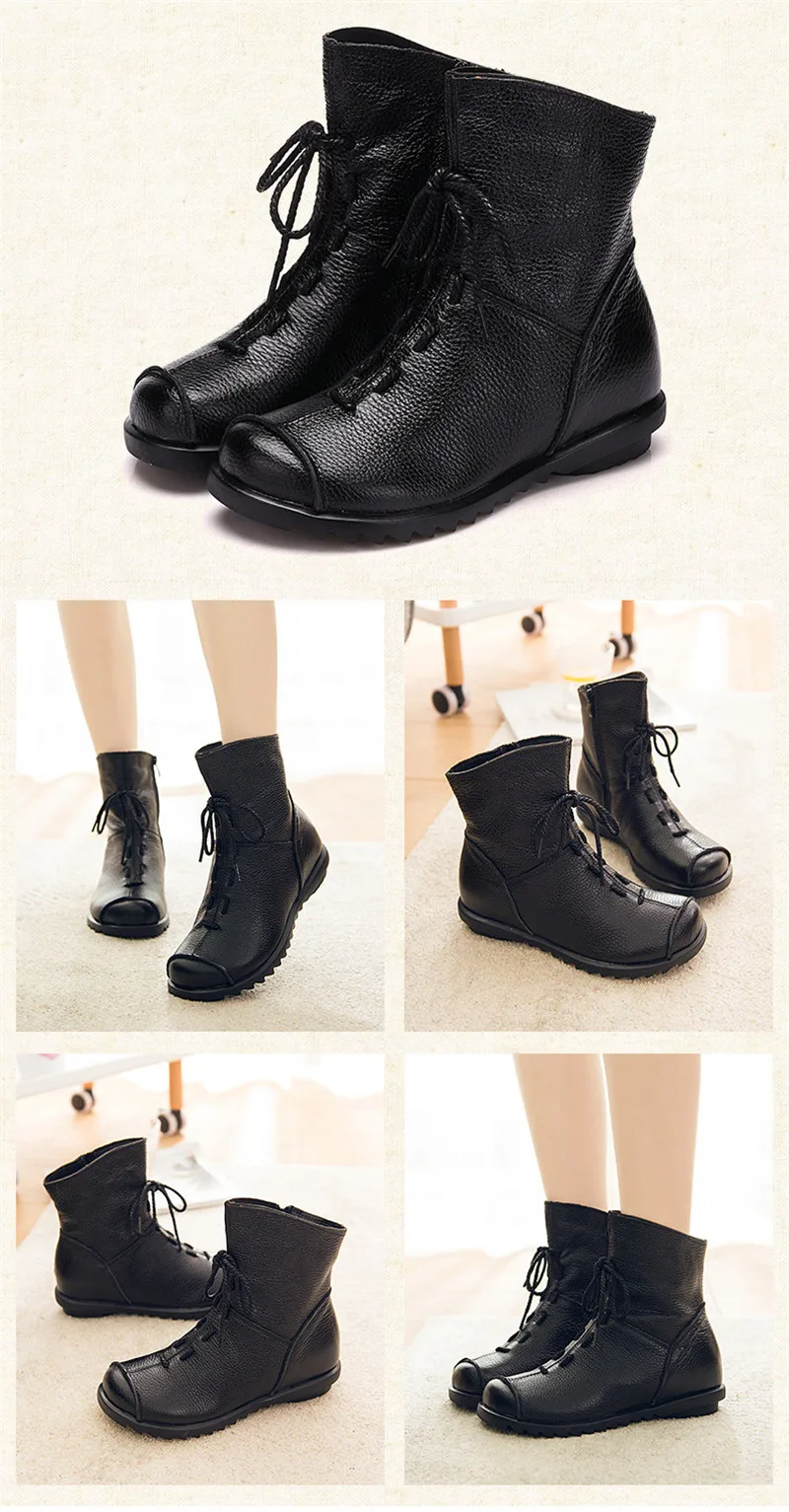 UPUPER Genuine Leather Women's Shoes Handmade Moccasins Shoes Women Booties High Quality Winter Shoes Warm Leather Ankle Boots