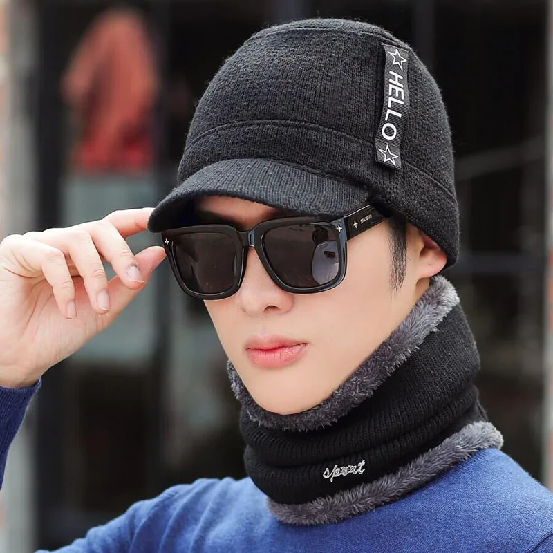 Зимние шапки Скалли Beanies шапка для мужчин и женщин шерстяная вязаная теплая плюшевая шапочки с шарфами Балаклава маска Knitted шапка вязаная зимняя Лыжная шапка