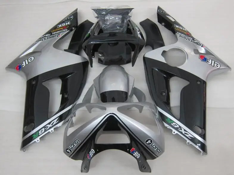 

Комплект обтекателей для мотоцикла из АБС-пластика, подходит для Kawasaki Ninja ZX-6R 636 2003 2004 03 04 ZX6R, кузов серебристо-черный